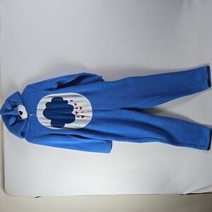 Care Bears Blue Grumpy Bear Rain Cloud Adult Sz M Fleece Romper Pajamas Full Zip